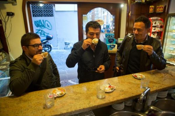 Customers at an espresso bar in Naples.