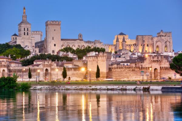 Avignon and the Rhone River at sunset.