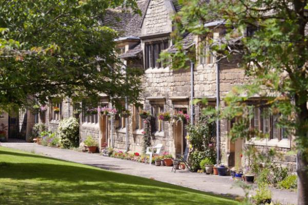 The apartments of Lord Burghley’s Hospital, founded in 1597.