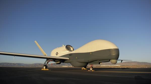 a front view of an rq-4 global hawk military drone