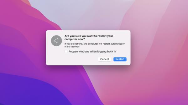 Restart Mac dialogue box